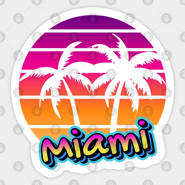 Miami Sunset Retro Palm Trees | Vibrant Tropical Beach Design Sticker by WarFX Designs